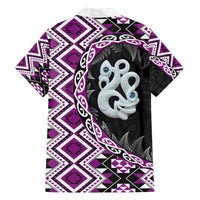 Purple Taniko Motif Aotearoa Manaia and Silver Fern Family Matching Off The Shoulder Long Sleeve Dress and Hawaiian Shirt