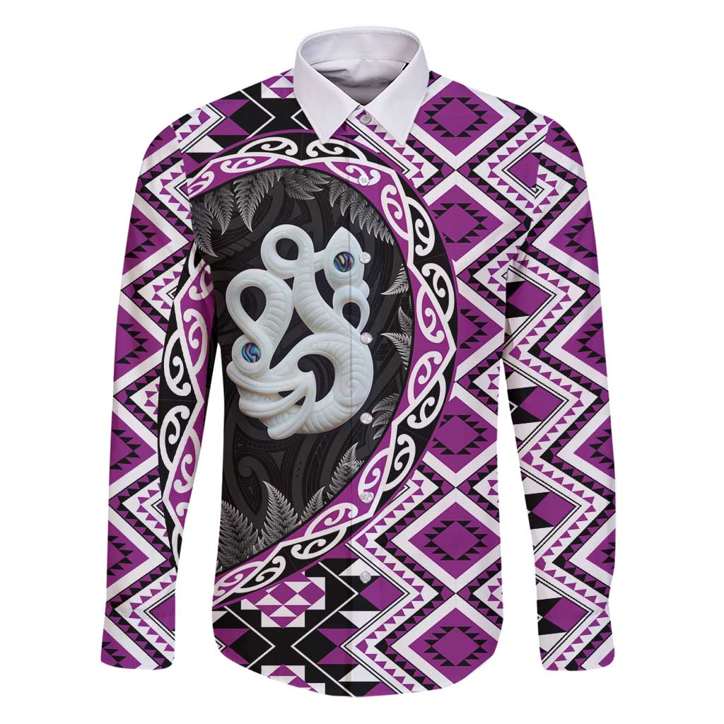 Purple Taniko Motif Aotearoa Manaia and Silver Fern Family Matching Puletasi and Hawaiian Shirt