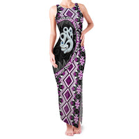 Purple Taniko Motif Aotearoa Manaia and Silver Fern Family Matching Tank Maxi Dress and Hawaiian Shirt