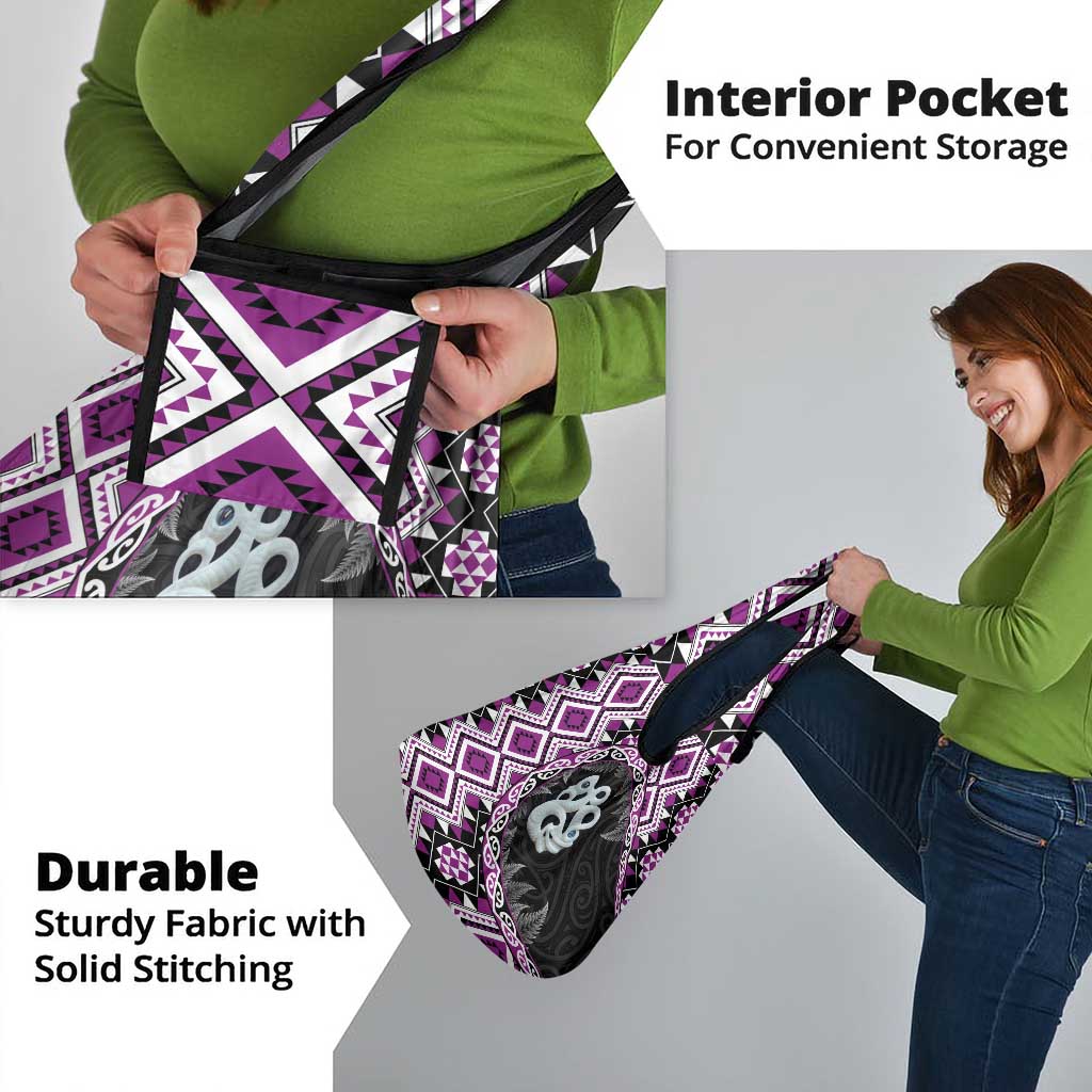 Purple Taniko Motif Aotearoa Manaia and Silver Fern Grocery Bag