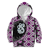 Purple Taniko Motif Aotearoa Manaia and Silver Fern Kid Hoodie