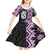 Purple Taniko Motif Aotearoa Manaia and Silver Fern Kid Short Sleeve Dress