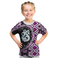 Purple Taniko Motif Aotearoa Manaia and Silver Fern Kid T Shirt