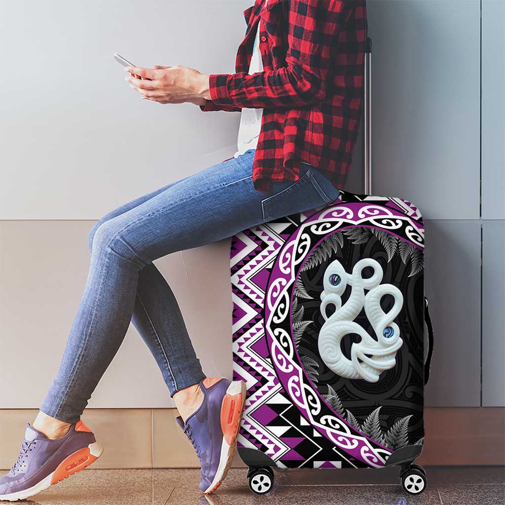Purple Taniko Motif Aotearoa Manaia and Silver Fern Luggage Cover LT03 - Polynesian Pride