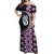 Purple Taniko Motif Aotearoa Manaia and Silver Fern Off Shoulder Maxi Dress