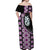 Purple Taniko Motif Aotearoa Manaia and Silver Fern Off Shoulder Maxi Dress
