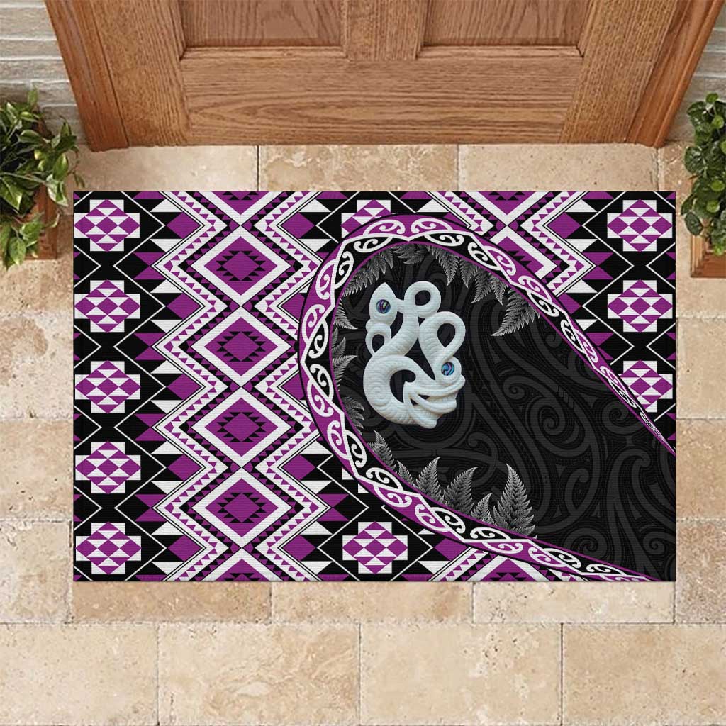 Purple Taniko Motif Aotearoa Manaia and Silver Fern Rubber Doormat
