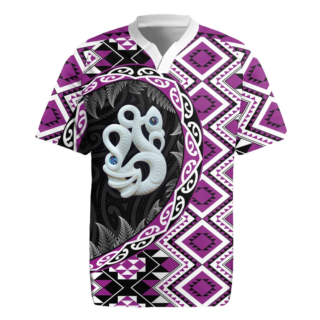 Purple Taniko Motif Aotearoa Manaia and Silver Fern Rugby Jersey