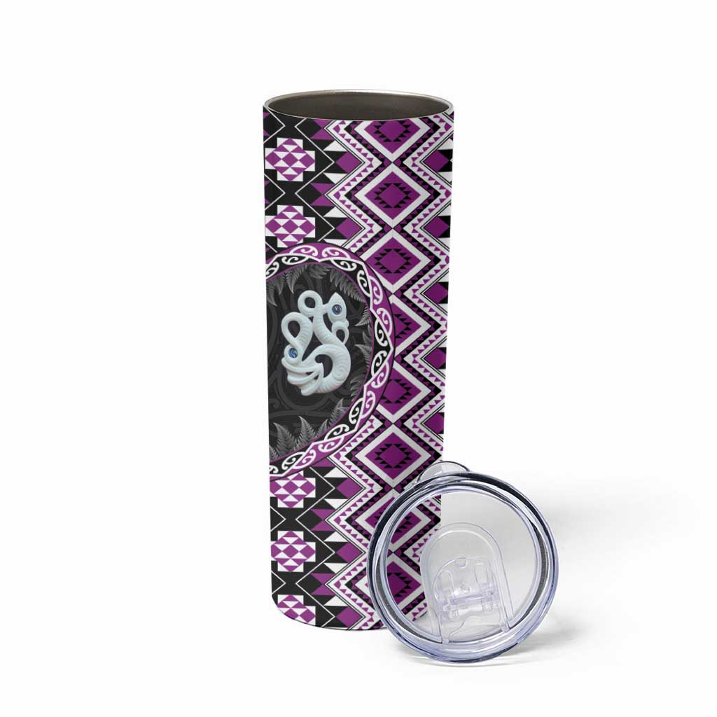 Purple Taniko Motif Aotearoa Manaia and Silver Fern Skinny Tumbler LT03 - Polynesian Pride