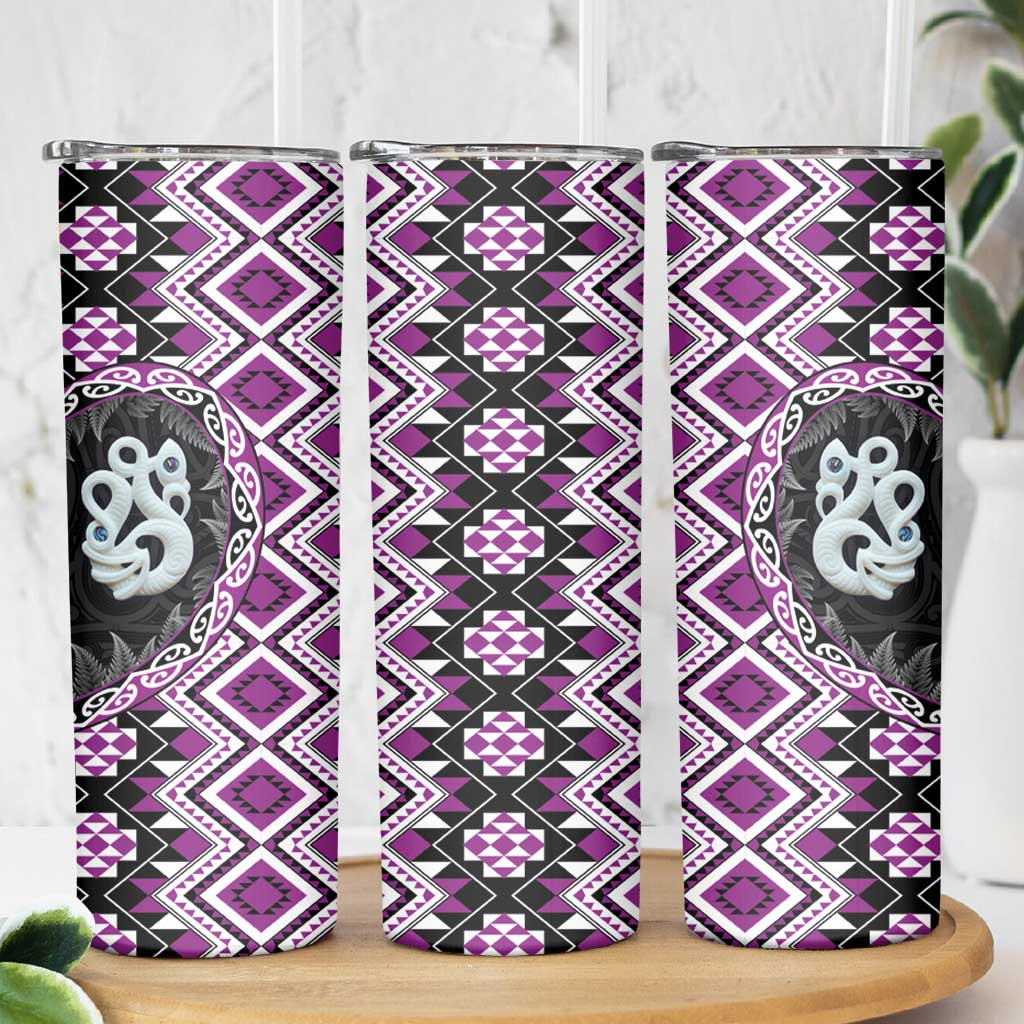 Purple Taniko Motif Aotearoa Manaia and Silver Fern Skinny Tumbler LT03 - Polynesian Pride