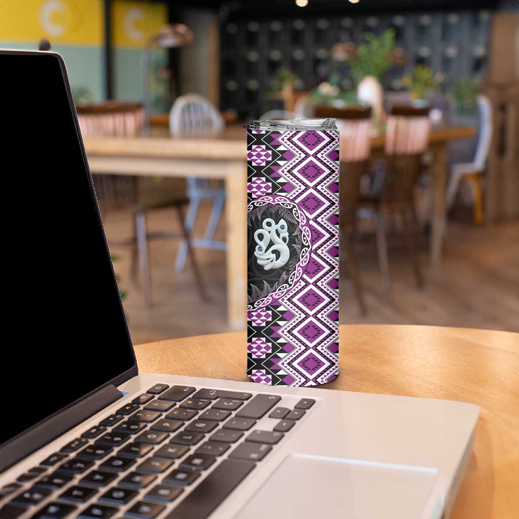 Purple Taniko Motif Aotearoa Manaia and Silver Fern Skinny Tumbler LT03 - Polynesian Pride