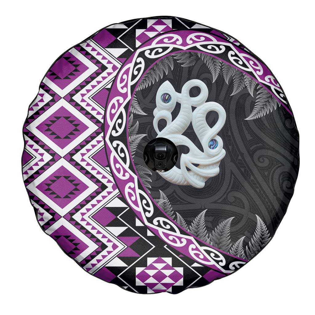 Purple Taniko Motif Aotearoa Manaia and Silver Fern Spare Tire Cover