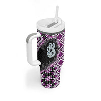 Purple Taniko Motif Aotearoa Manaia and Silver Fern Tumbler With Handle
