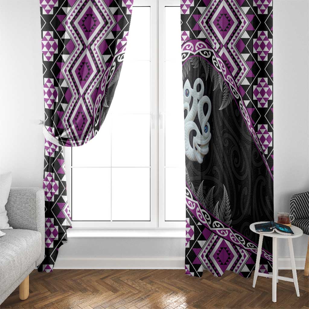 Purple Taniko Motif Aotearoa Manaia and Silver Fern Window Curtain
