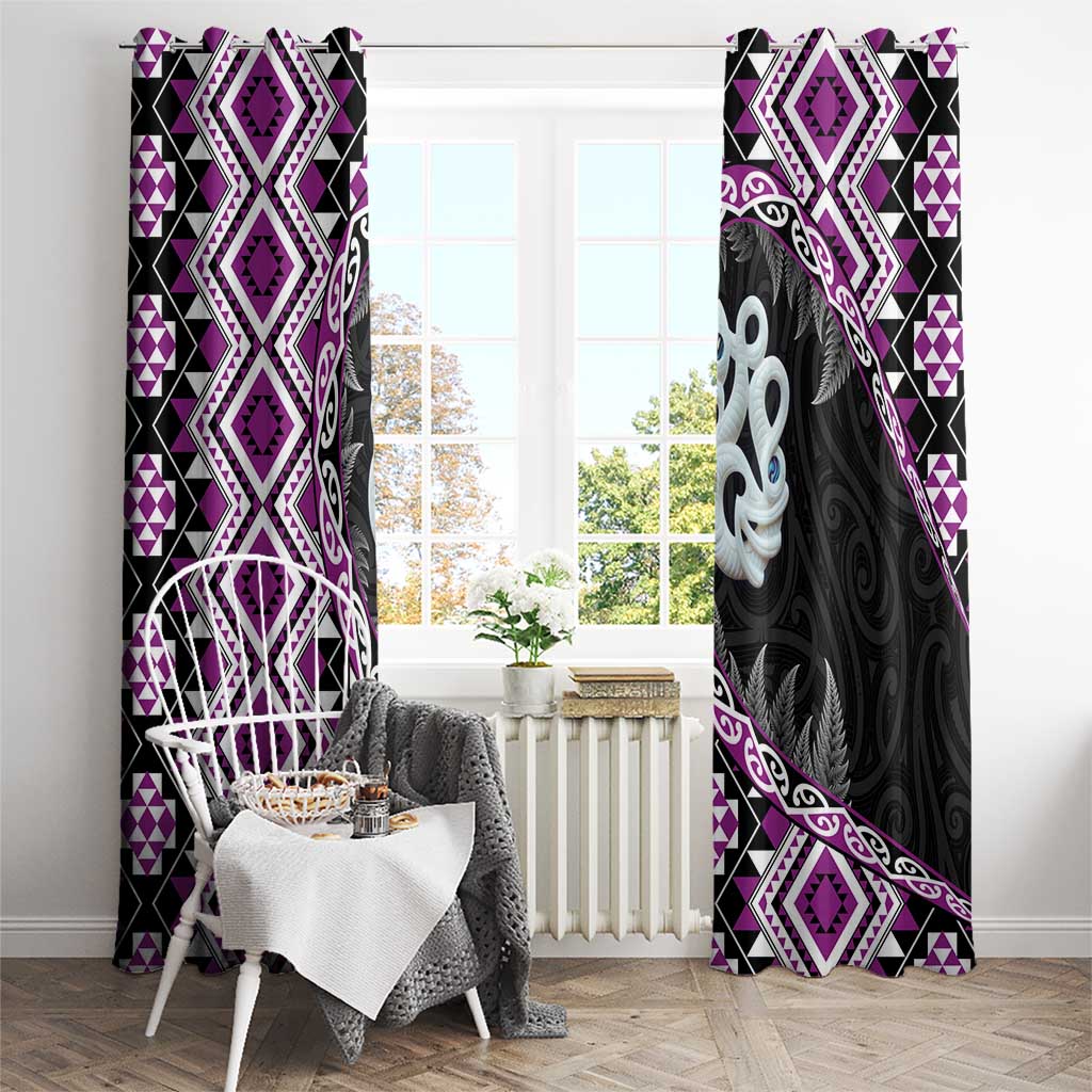 Purple Taniko Motif Aotearoa Manaia and Silver Fern Window Curtain