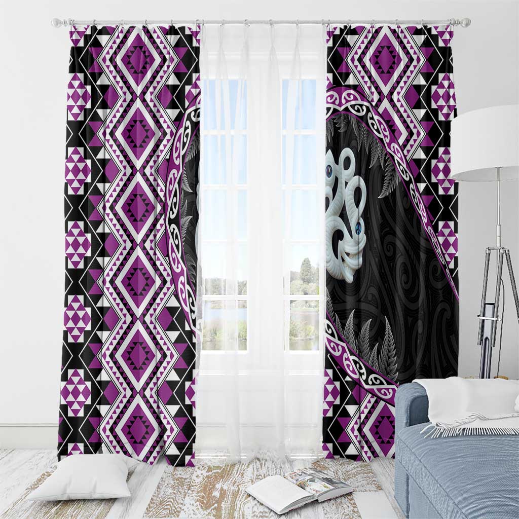 Purple Taniko Motif Aotearoa Manaia and Silver Fern Window Curtain