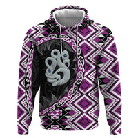Purple Taniko Motif Aotearoa Manaia and Silver Fern Zip Hoodie