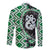 Green Taniko Motif Aotearoa Manaia and Silver Fern Family Matching Mermaid Dress and Hawaiian Shirt