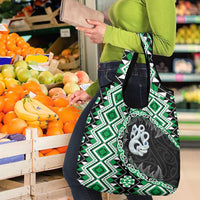 Green Taniko Motif Aotearoa Manaia and Silver Fern Grocery Bag