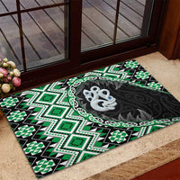 Green Taniko Motif Aotearoa Manaia and Silver Fern Rubber Doormat