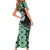 Green Taniko Motif Aotearoa Manaia and Silver Fern Short Sleeve Bodycon Dress