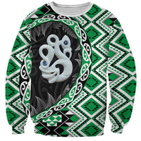 Green Taniko Motif Aotearoa Manaia and Silver Fern Sweatshirt