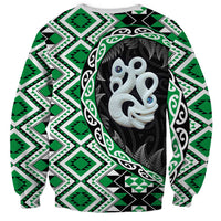 Green Taniko Motif Aotearoa Manaia and Silver Fern Sweatshirt