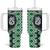 Green Taniko Motif Aotearoa Manaia and Silver Fern Tumbler With Handle