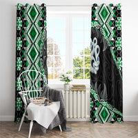 Green Taniko Motif Aotearoa Manaia and Silver Fern Window Curtain