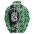 Green Taniko Motif Aotearoa Manaia and Silver Fern Zip Hoodie