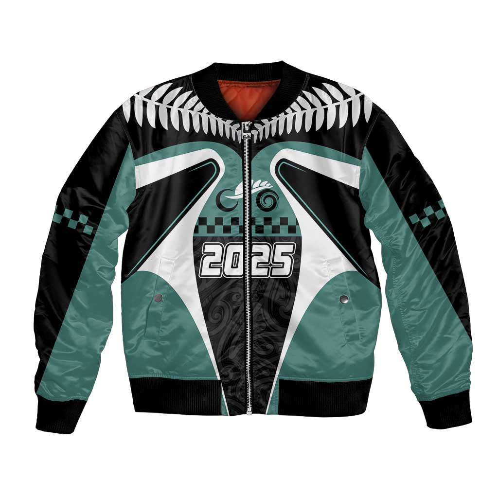 Custom New Zealand Bicycle 2025 Bomber Jacket LT03 Unisex Black-Teal - Polynesian Pride