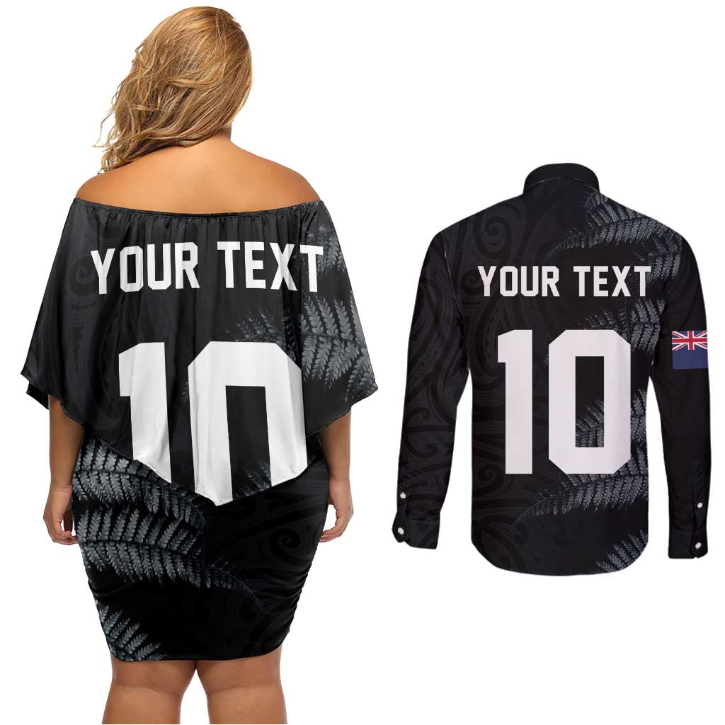Custom New Zealand Football-Towards World Cup 2026 Couples Matching Off Shoulder Short Dress and Long Sleeve Button Shirt LT03 - Polynesian Pride