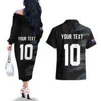 Custom New Zealand Football-Towards World Cup 2026 Couples Matching Off The Shoulder Long Sleeve Dress and Hawaiian Shirt