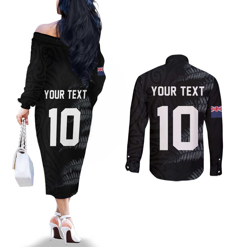 Custom New Zealand Football-Towards World Cup 2026 Couples Matching Off The Shoulder Long Sleeve Dress and Long Sleeve Button Shirt LT03 - Polynesian Pride