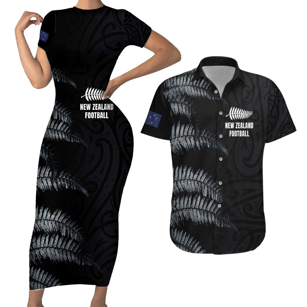 Custom New Zealand Football-Towards World Cup 2026 Couples Matching Short Sleeve Bodycon Dress and Hawaiian Shirt LT03 Black - Polynesian Pride