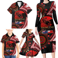 Tonga and Australia ANZAC Day Family Matching Long Sleeve Bodycon Dress and Hawaiian Shirt Aboriginal and Ngatu Art Pattern - Gallipoli Lest We Forget LT03 - Polynesian Pride