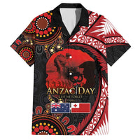 Tonga and Australia ANZAC Day Family Matching Long Sleeve Bodycon Dress and Hawaiian Shirt Aboriginal and Ngatu Art Pattern - Gallipoli Lest We Forget LT03 Dad's Shirt - Short Sleeve Black - Polynesian Pride