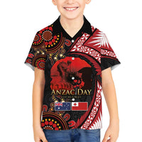 Tonga and Australia ANZAC Day Family Matching Long Sleeve Bodycon Dress and Hawaiian Shirt Aboriginal and Ngatu Art Pattern - Gallipoli Lest We Forget LT03 Son's Shirt Black - Polynesian Pride