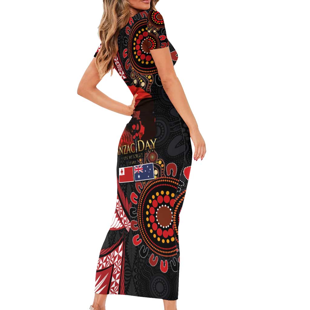 Tonga and Australia ANZAC Day Family Matching Short Sleeve Bodycon Dress and Hawaiian Shirt Aboriginal and Ngatu Art Pattern - Gallipoli Lest We Forget LT03 - Polynesian Pride