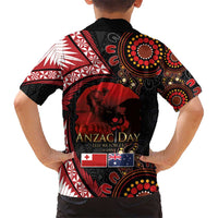 Tonga and Australia ANZAC Day Kid Hawaiian Shirt Aboriginal and Ngatu Art Pattern - Gallipoli Lest We Forget