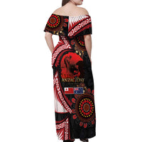 Tonga and Australia ANZAC Day Off Shoulder Maxi Dress Aboriginal and Ngatu Art Pattern - Gallipoli Lest We Forget