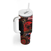 Tonga and Australia ANZAC Day Tumbler With Handle Aboriginal and Ngatu Art Pattern - Gallipoli Lest We Forget