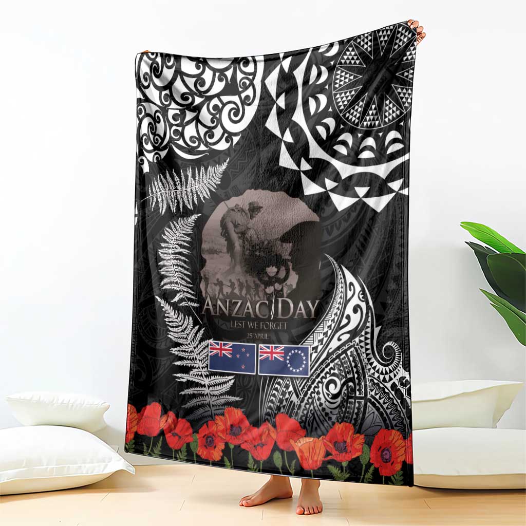 New Zealand and Cook Islands ANZAC Day Blanket Gallipoli Lest We Forget Tatau Art Tribal and Maori Tattoo with Fern LT03 - Polynesian Pride