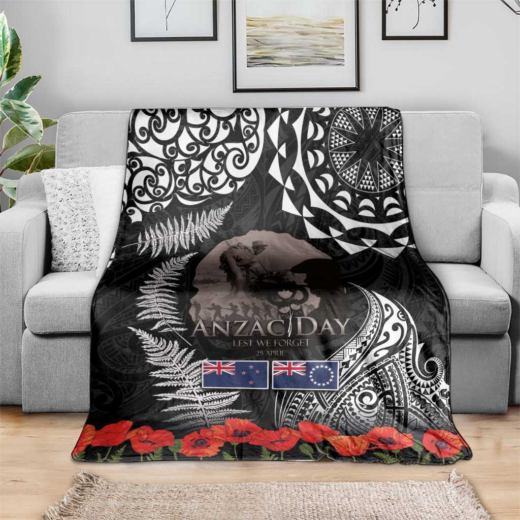 New Zealand and Cook Islands ANZAC Day Blanket Gallipoli Lest We Forget Tatau Art Tribal and Maori Tattoo with Fern LT03 - Polynesian Pride