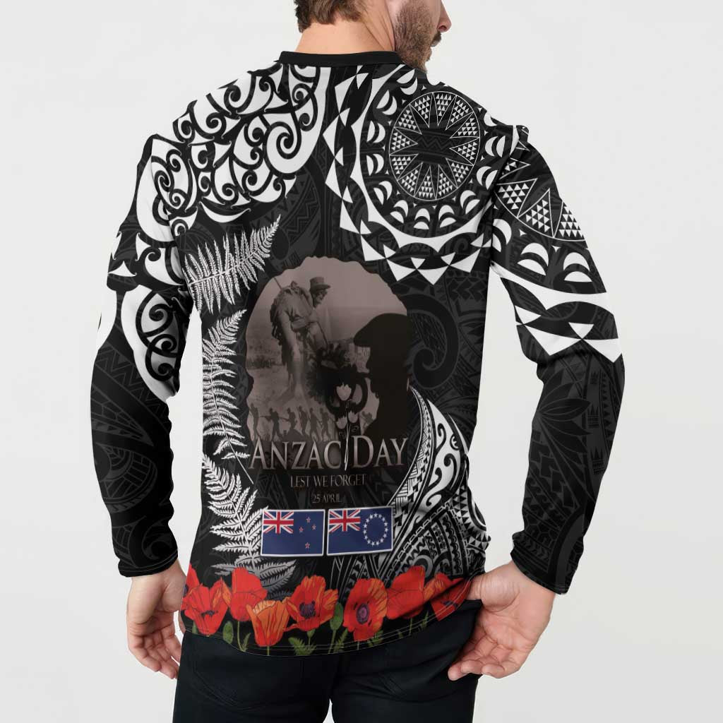 New Zealand and Cook Islands ANZAC Day Button Sweatshirt Gallipoli Lest We Forget Tatau Art Tribal and Maori Tattoo with Fern LT03 - Polynesian Pride