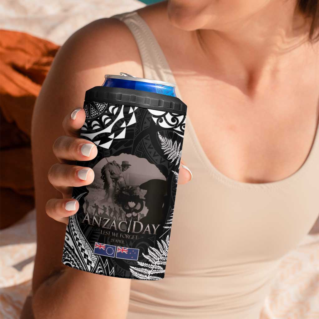 New Zealand and Cook Islands ANZAC Day 4 in 1 Can Cooler Tumbler Gallipoli Lest We Forget Tatau Art Tribal and Maori Tattoo with Fern LT03 - Polynesian Pride