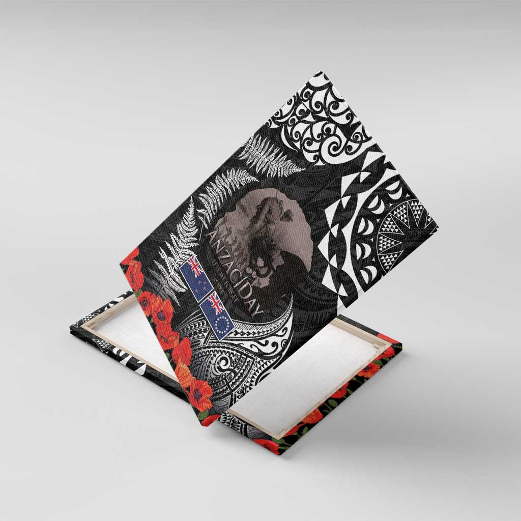 New Zealand and Cook Islands ANZAC Day Canvas Wall Art Gallipoli Lest We Forget Tatau Art Tribal and Maori Tattoo with Fern LT03 With Frame Black - Polynesian Pride