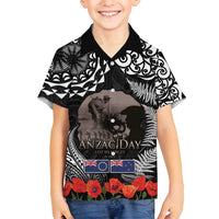 New Zealand and Cook Islands ANZAC Day Family Matching Long Sleeve Bodycon Dress and Hawaiian Shirt Gallipoli Lest We Forget Tatau Art Tribal and Maori Tattoo with Fern LT03 Son's Shirt Black - Polynesian Pride