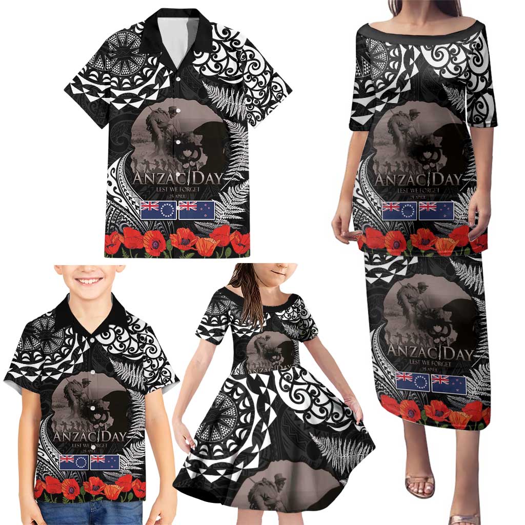 New Zealand and Cook Islands ANZAC Day Family Matching Puletasi and Hawaiian Shirt Gallipoli Lest We Forget Tatau Art Tribal and Maori Tattoo with Fern LT03 - Polynesian Pride