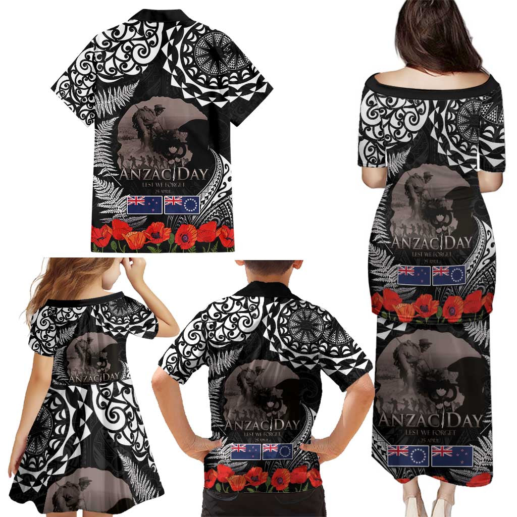 New Zealand and Cook Islands ANZAC Day Family Matching Puletasi and Hawaiian Shirt Gallipoli Lest We Forget Tatau Art Tribal and Maori Tattoo with Fern LT03 - Polynesian Pride